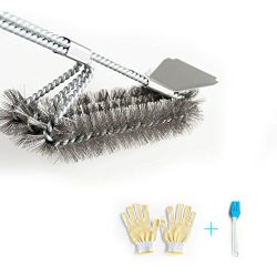 Grill Brush and Scraper 18″ Stainless Steel BBQ Cleaner – Triple Scrubber Safe Wire  ...