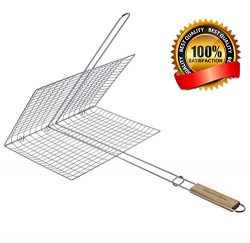 Extra Large Grilling Surface – Extra long Wood Handle – Stainless Steel BBQ Grilling ...