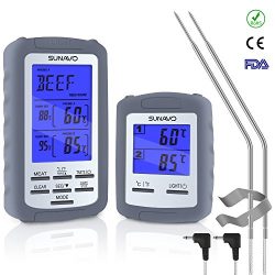 Sunavo Wireless Remote Cooking Meat Thermometer Digital with Large LCD and Timer Alarm for Grill ...