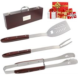 ROMANTICIST Heavy Duty BBQ Tools Set – 4PC Grill Tools Gift Kit with Extra Long Color Wood ...