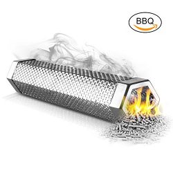 HOMEASY Wood Pellet Smoker Tube for Any Grill Electric Gas Charcoal 12″ 5 Hours Billowing  ...