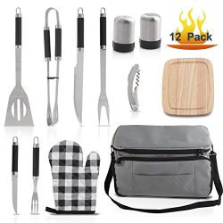 Grilljoy BBQ Tool set with 15 can Gray Insulated Cooler Bag – Stainless Steel Barbecue Gri ...