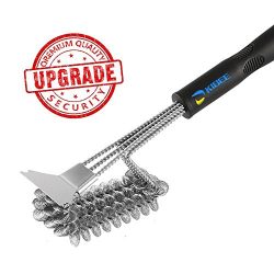 KIBEE Safe Grill Brush With Scraper Best 3in1 BBQ Brush Grill Bristle Free＆Rust Resistant Stain ...