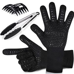 MAYFERTE BBQ Cooking Gloves Heat Resistant Glove Meat Claws & Stainless Steel Cooking Tongs