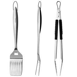 ICCKER BBQ grill set – 3 Piece 18 inch Grilling Utensils Set Heavy Duty Stainless-Steel Sp ...