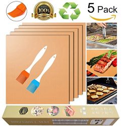 Gold Grill Mat and Bake Mat Set of 5, 100% Non Stick BBQ Grill & Baking Mats -FDA Approved,  ...