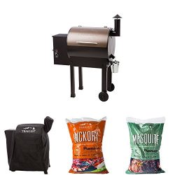 Traeger Lil Tex Elite 22 Grill and Smoker with Cover, 20lbs Hickory Pellets and 20lbs Mesquite P ...