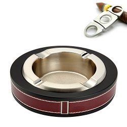 Cigar/Cigarette Ashtray,Stainless steel Leather Creative Fashion Tabletop Cigars Ashtray For Ind ...