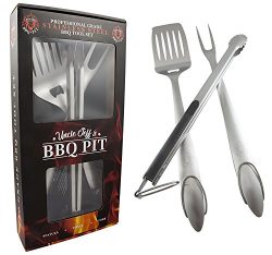 Heavy Duty BBQ Grilling Tools Set – Professional Grade 18″ Long Stainless Steel 3-Pi ...