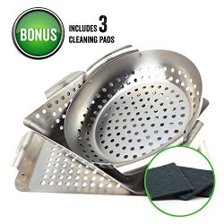 Yukon Glory 3-Piece Mini BBQ Grill Baskets Accessory Set with cleaning pads,for Grilling Vegetab ...