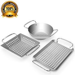 Grill Topper, Grill Accessories Set Heavy Duty Grill Basket Stainless Steel Grill Pan for Vegeta ...