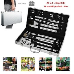 Portable BBQ Tools Set Kits 19 Piece Include Storage Box, Grilling Accessories Brush Parts Stain ...