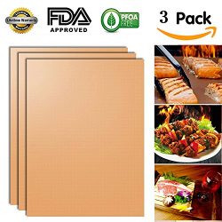 Copper Grill Mat (Set of 3) Non-Stick BBQ Grill &Baking Mats for Gas, Charcoal, Electric Gri ...