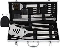 Grilljoy 20pcs BBQ Grill Tools Set, Stainless Steel Accessories in Aluminum Storage Case, Comple ...