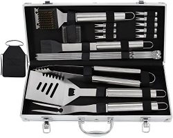 Grilljoy 20pcs BBQ Grill Tools Set, Stainless Steel Accessories in Aluminum Storage Case, Comple ...