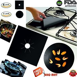 Gas stove burner covers,And FREE BBQ Grill Mat – Stove top burner liner,Gas Range Protecto ...