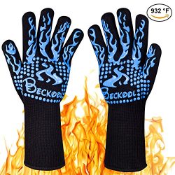 Beckool Heat Resistant Oven Gloves, BBQ Accessories with 932℉ Heat Resistance for Cooking, Grill ...