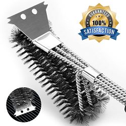 IKEITTIOTA BBQ Grill Brush with Scraper, Premium Stainless Steel Grill Cleaner without Bristle R ...