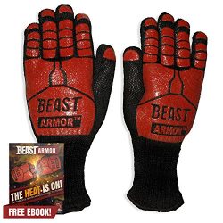 Grill Beast BBQ Grilling Cooking Gloves – Heat Resistant Kevlar & Silicone Insulated P ...