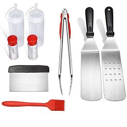 LHS 9 Pieces Griddle Accessories Set,BBQ Tools Heavy Duty Stainless Steel Barbecue Grilling Uten ...