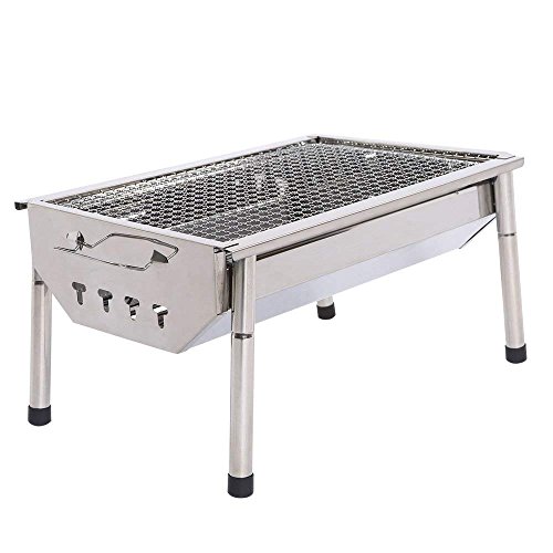 ISUMER Portable Thickened Stainless Steel Outdoor Charcoal BBQ Grill, Tabletop Cooking Charcoal  ...