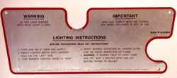 Ducane # 20181601 Lighting Instruction Plate for 1 Burner Grills