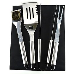 ValdoHome New Stainless Steel BBQ Grill Tools Set – 5 Piece Grilling Tool Accessories Barb ...