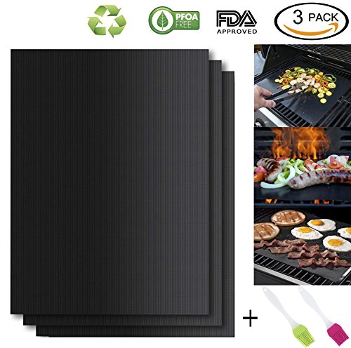 HASME Grill Mat – Set of 3 100% Non Stick Heavy Duty BBQ Grill Mat – Easy to Clean a ...