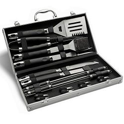 Monbix GL-70719 19 Pieces Complete BBQ Grill Set with Ergonomics Grips – Stainless Steel B ...