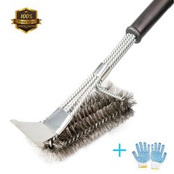 Grill Brush and Scraper, ZOUTOG 3 in 1 Stainless Steel 18” Bristles Cleaning Brush with BB ...