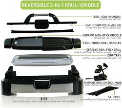 Ovente Reversible Electric Grill and Griddle with Heat Tempered Glass Lid, Indoor and Outdoor Gr ...