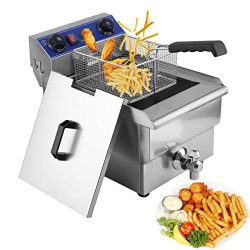 Homgrace Commercial Electric Single Tank Deep Fryer, Professional 13L Countertop Stainless Steel ...