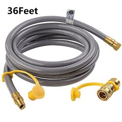 SHINESTAR 36feet Natural Gas Quick Connect/Disconnect Hose Assembly for BBQ Grill- 50,000 BTU Fi ...