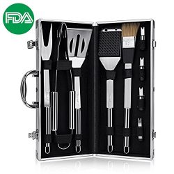 DISCOBALL BBQ Grill Tools Set, Stainless Steel Utensils with Aluminium Case 9 Barbecue Accessori ...