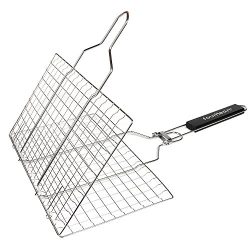 Fourheart Portable BBQ Grilling Basket with Long Handle, Stainless Steel Barbeque Grill Basket F ...