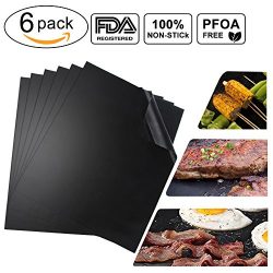 WIT RISE Black BBQ Grill & Baking Mat (Set of 6)-Non Stick, Reusable, Roast Pad, FDA Approve ...