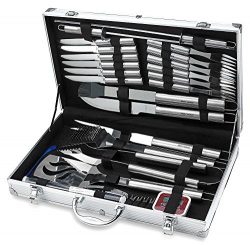 31 Piece Stainless Steel BBQ Accessories Tool Set – Includes Aluminum Storage Case for Bar ...