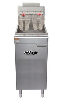 JET JFF3-40L Commercial 40lb 3 Tube Floor Gas Deep Fryer 90,000BTU Per Hr Liquid Propane LP Gas, ...