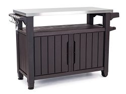 Keter Unity XL Indoor Outdoor Entertainment BBQ Storage Table/Prep Station/Serving Cart with Met ...