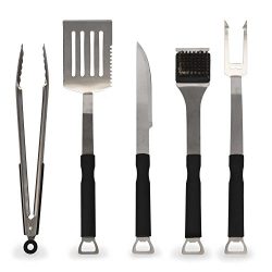 Flamen 5-Piece Heavy Duty Stainless Steel BBQ Grill Tools Set with Non-Slip Handles BEST Grillin ...