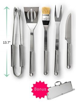 BBQ Grill Tools Set – 5 Pieces – Aluminium Storage Case – Made of Durable Rush ...