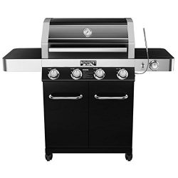 4-Burner Propane Gas Grill,Black,ClearView Lid,LED Controls,Side Burner, USB Light