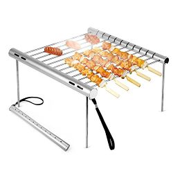 Portable Camping Grill, Folding Compact Stainless Steel Charcoal Barbeque Grill for Campers, Bac ...