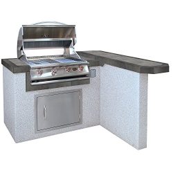 Cal Flame LBK-401R-A Outdoor Kitchen Island with Bar with 4-Burner Built in Grill 27″ Stai ...