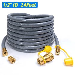 XHome 24 Feet 1/2″ ID Natural Gas Hose, Propane Gas Grill Quick Connect/Disconnect Hose As ...