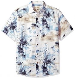 Margaritaville Men’s Relaxed Fit Short Sleeve 100% Cotton BBQ Shirt, Multi Island Print, Large