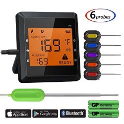 Bluetooth Meat Thermometer, Instant Read Cooking Thermometer with 6 Probes, APP WIFI Remote, Ala ...