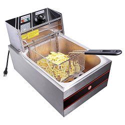 Yescom 2500W 6L Commercial Electric Countertop Stainless Steel Deep Fryer Basket French Fry Rest ...