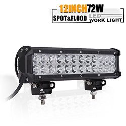 12 Inch Led Light Bar, TURBOSII 72W Light Bar Led Light 12V LED Work Light Spot Flood Combo Beam ...