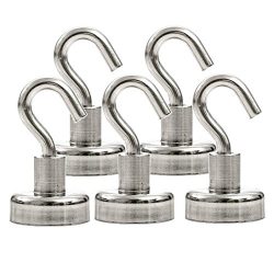 Lookatool 5PCS Strongman Magnets Powerful Neodymium Heavy Duty Magnetic Hooks (Silver (5PC))